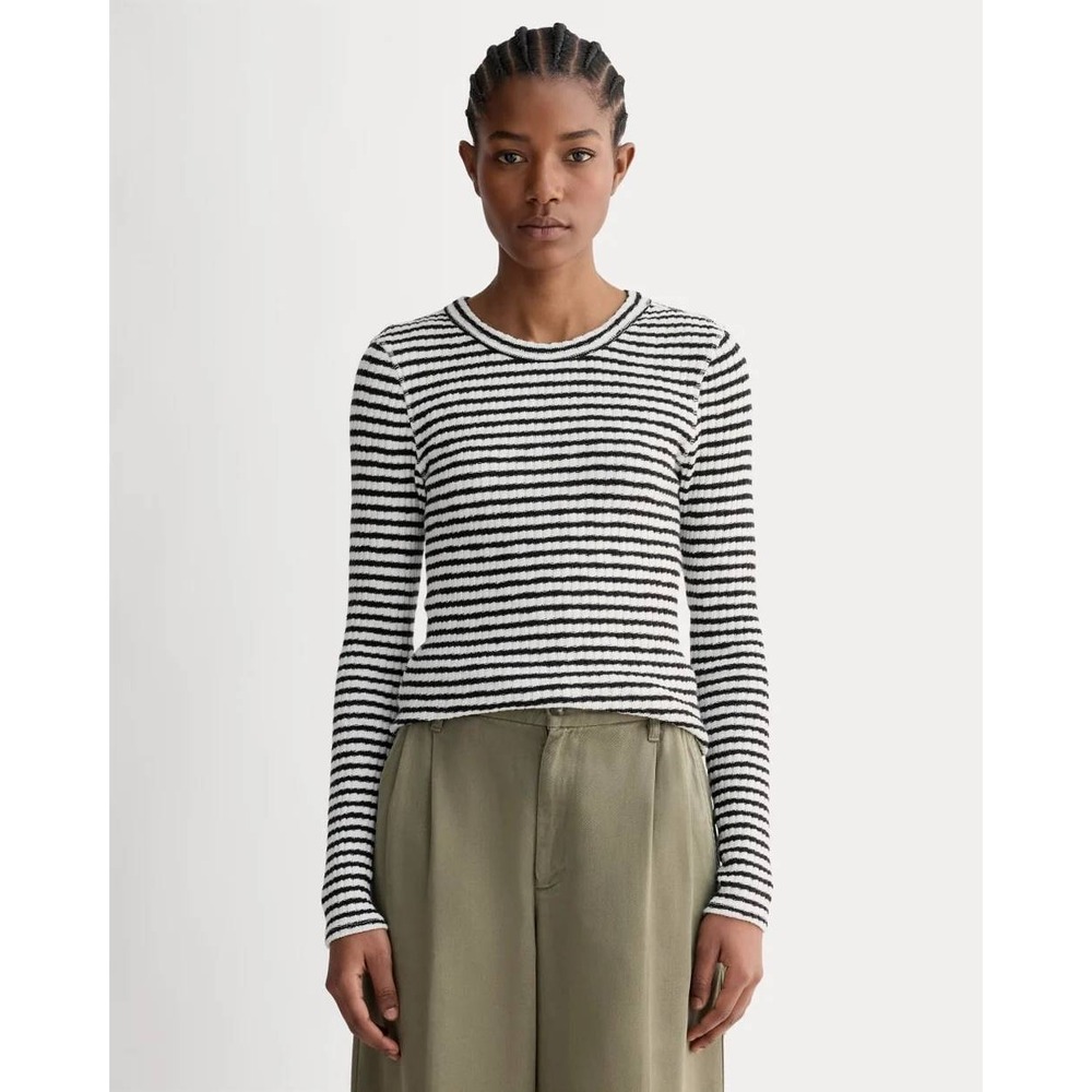 Everlane The Cozy Rib Long-Sleeve Tee Sz S Black White Organic Cotton Capsule